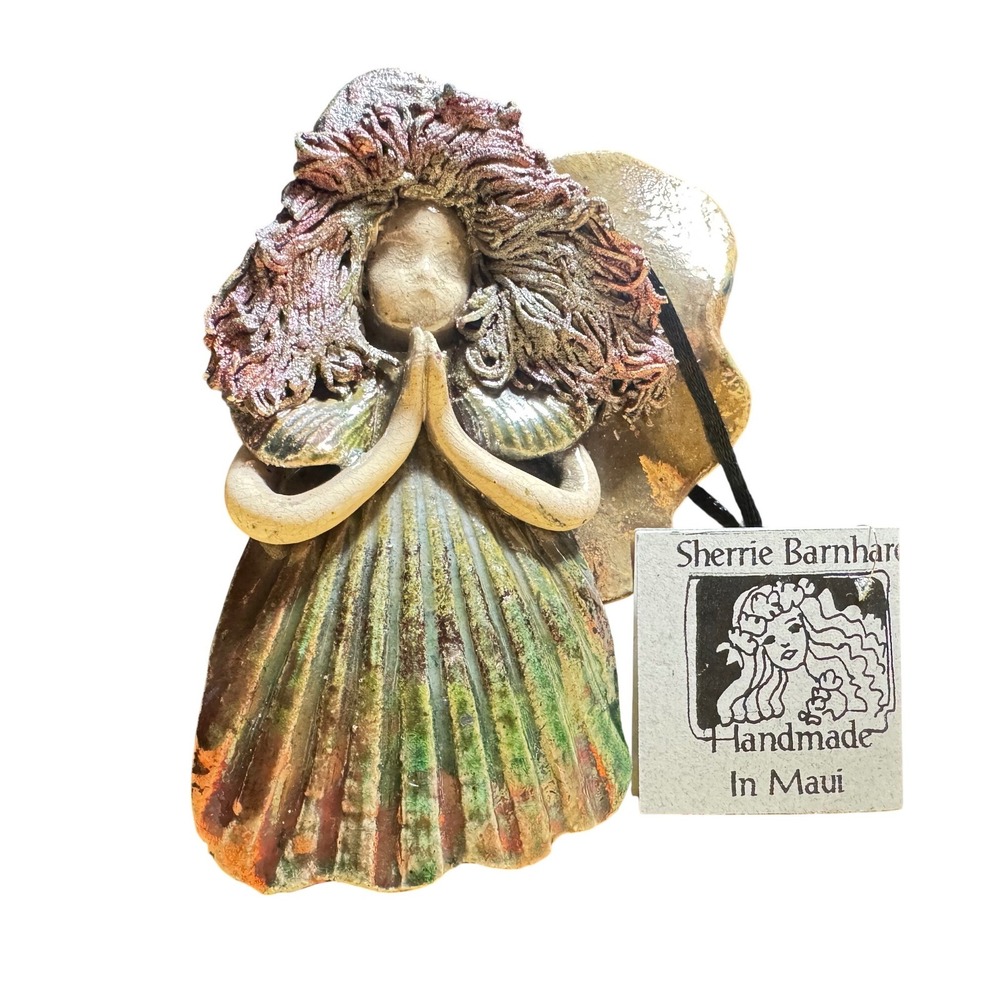 Sherrie Barnhard Maui Angels Handmade Ceramic Raku Ornament Hawaii 3.5" 1990's